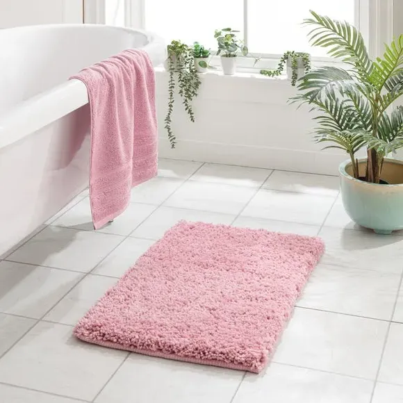 Deep Pile Bath Mat with Non-Slip - Pink