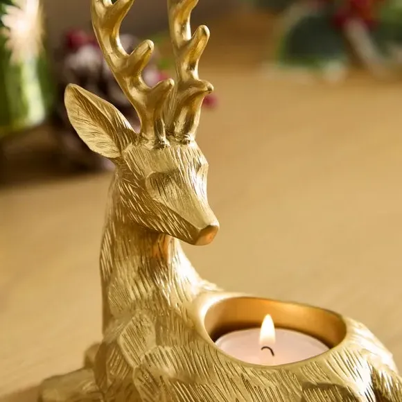 Deer Tealight Holder - Gold, Recycled Resin