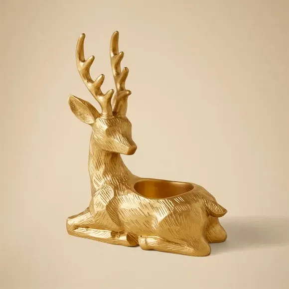 Deer Tealight Holder - Gold, Recycled Resin