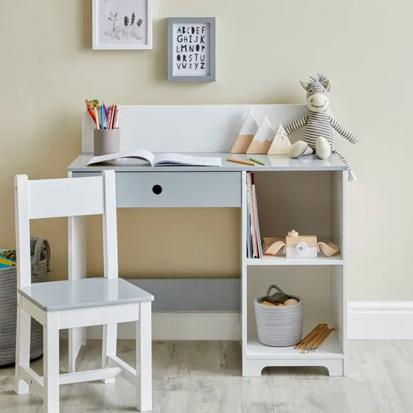 Desk and Chair Set with Storage - Grey, MDF Wood