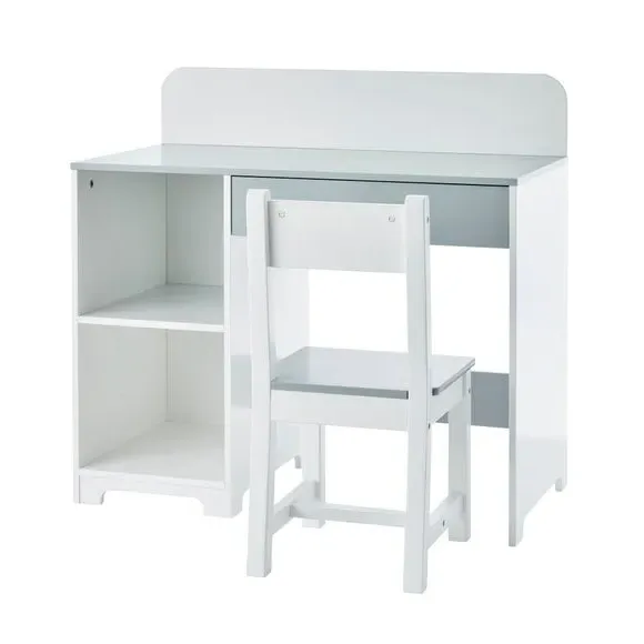 Desk and Chair Set with Storage - Grey, MDF Wood