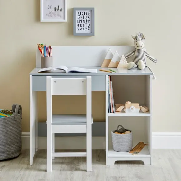Desk and Chair Set with Storage - Grey, MDF Wood image
