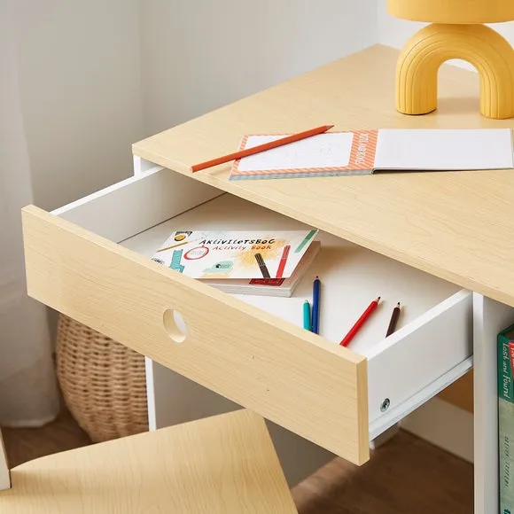 Desk and Chair Set with Storage - White, MDF Wood