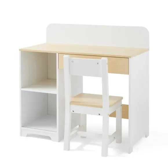Desk and Chair Set with Storage - White, MDF Wood