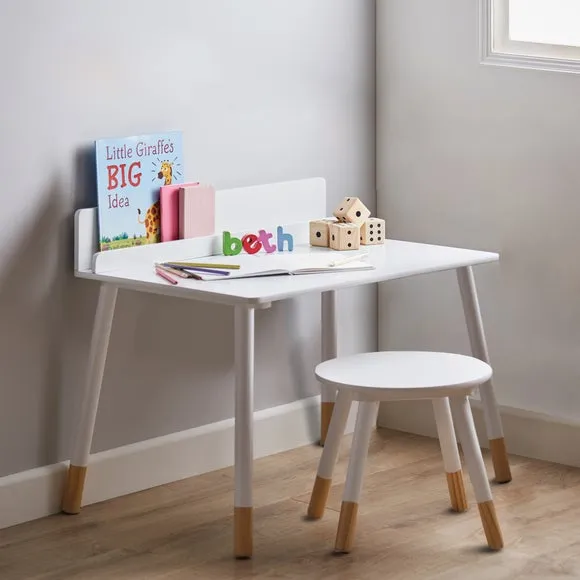 Desk and Stool Set with Storage - White