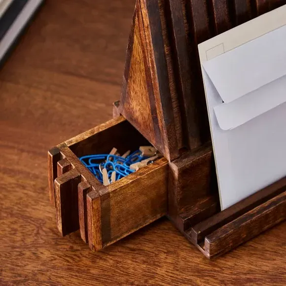 Desk Organiser with Drawer - Brown, Mango Wood