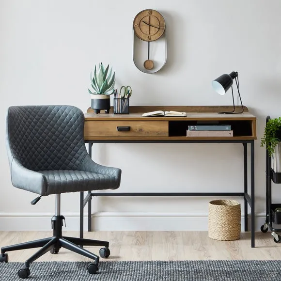 Desk with Storage - Pine Effect, Metal Base