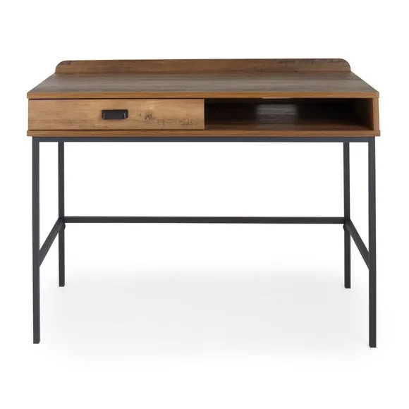 Desk with Storage - Pine Effect, Metal Base