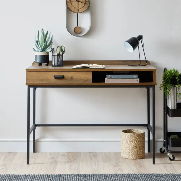 Desk with Storage - Pine Effect, Metal Base image