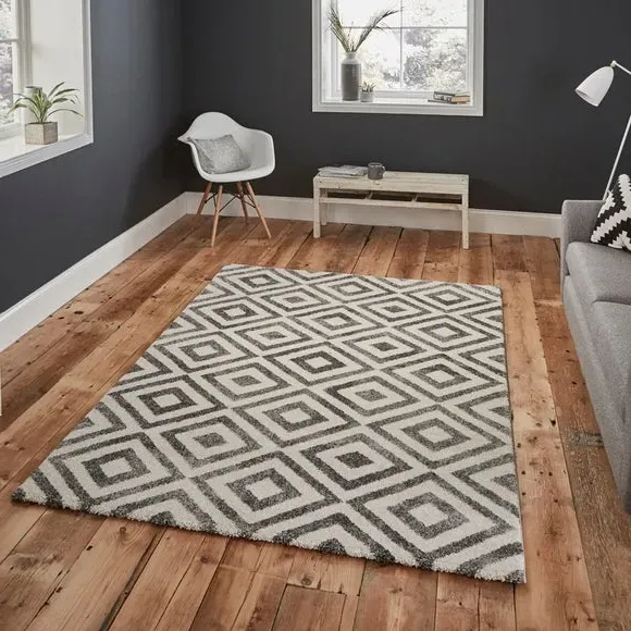 Diamond Pattern Rug - Grey, Dense Pile image
