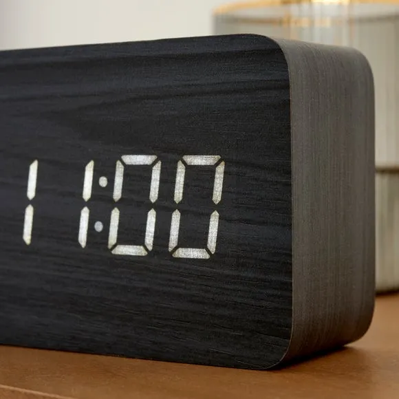 Digital LED Alarm Clock - Black, Wood