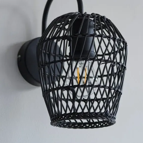 Dimmable Wall Light - Black, Faux Rattan