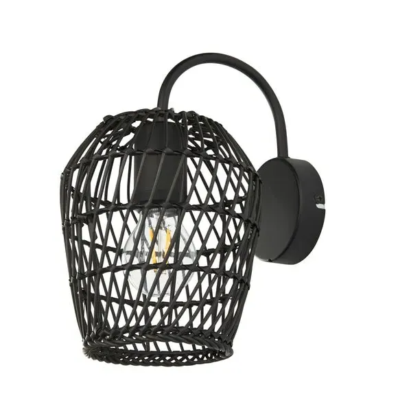 Dimmable Wall Light - Black, Faux Rattan