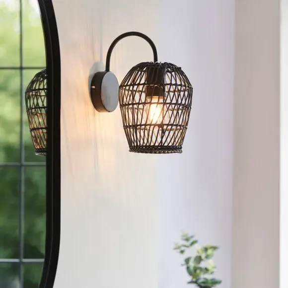 Dimmable Wall Light - Black, Faux Rattan image