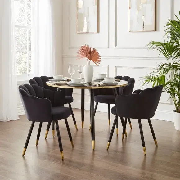 Dining Chair with Brass Legs - Black, Velvet