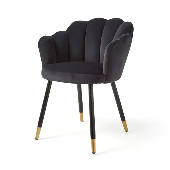 Dining Chair with Brass Legs - Black, Velvet