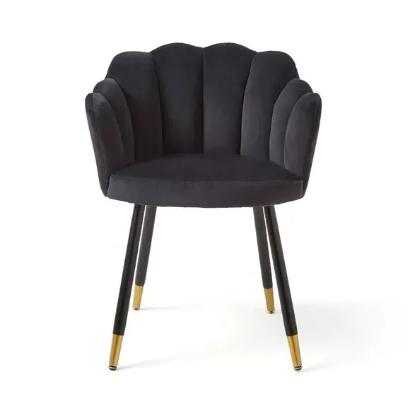Dining Chair with Brass Legs - Black, Velvet
