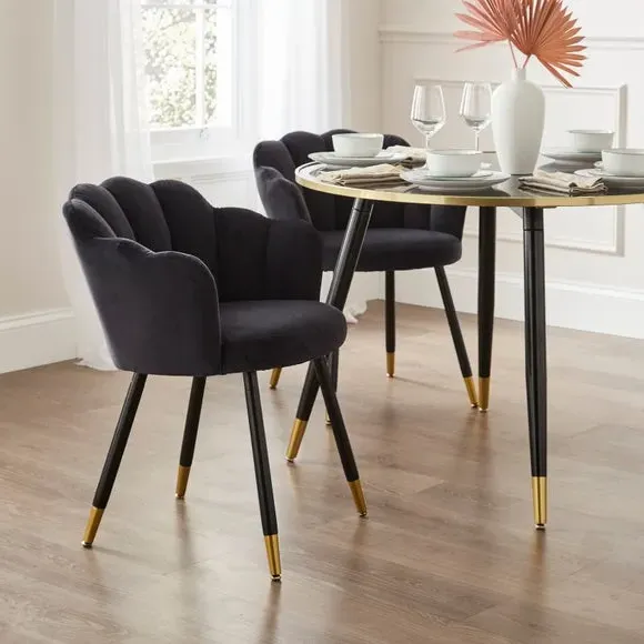 Dining Chair with Brass Legs - Black, Velvet image