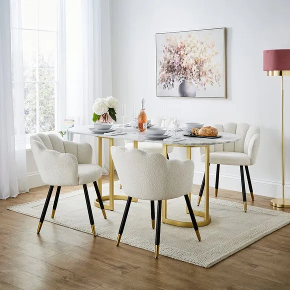 Dining Chair with Brass Legs - Ivory, Boucle