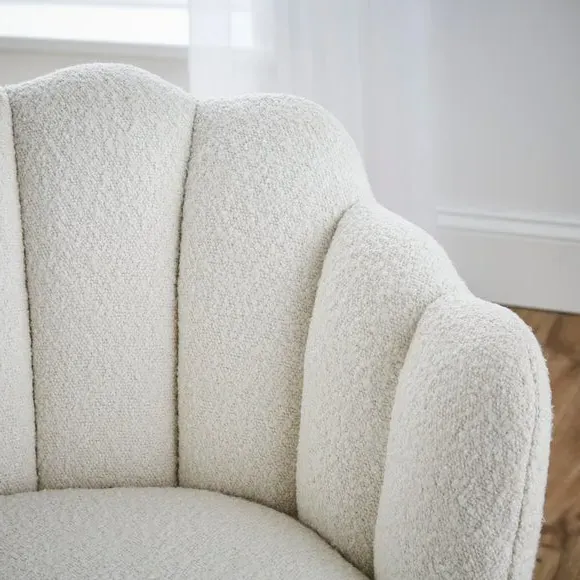 Dining Chair with Brass Legs - Ivory, Boucle