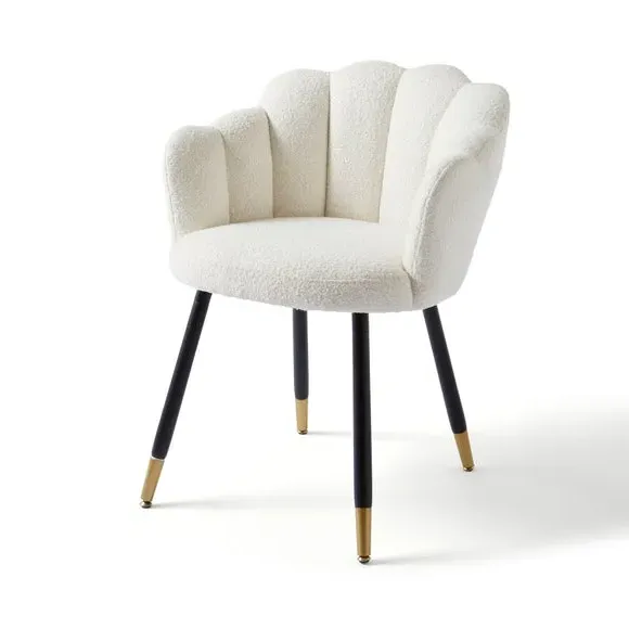 Dining Chair with Brass Legs - Ivory, Boucle