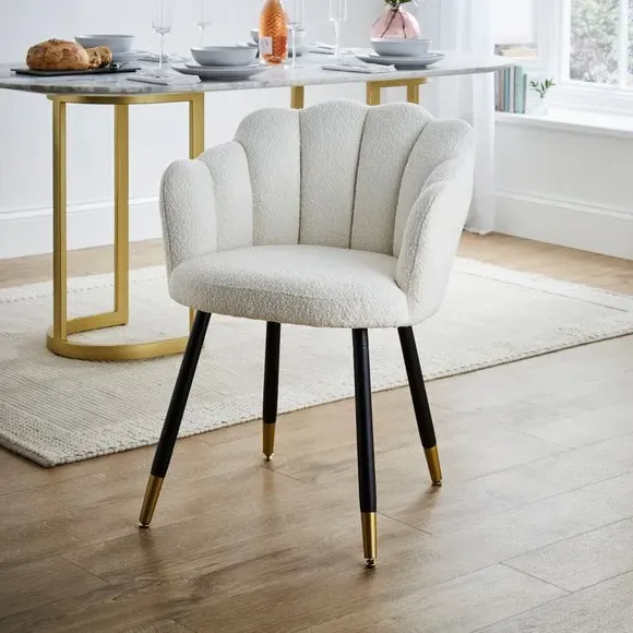 Dining Chair with Brass Legs - Ivory, Boucle image