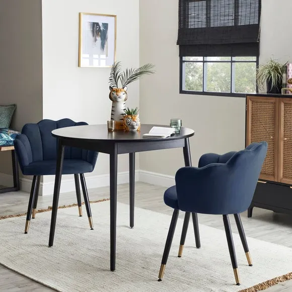 Dining Chair with Brass Legs - Midnight, Velvet