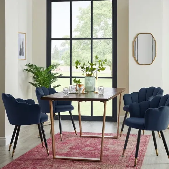 Dining Chair with Brass Legs - Midnight, Velvet