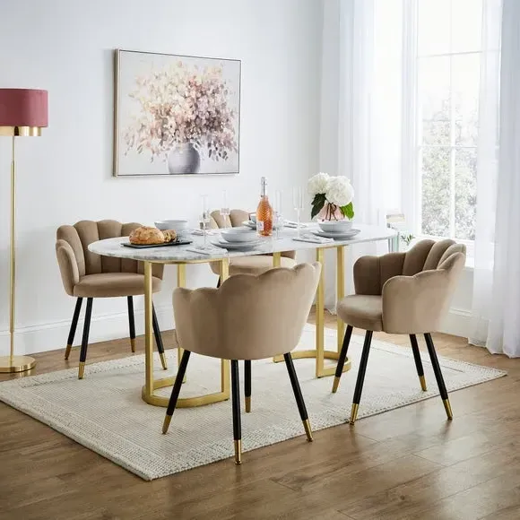 Dining Chair with Brass Legs - Mink, Velvet
