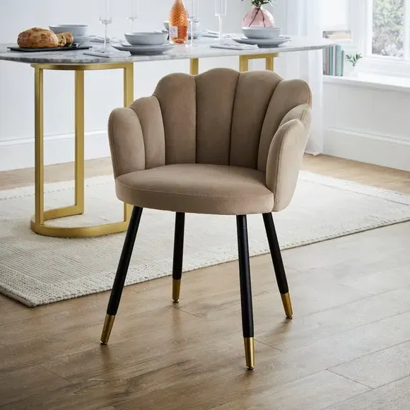Dining Chair with Brass Legs - Mink, Velvet