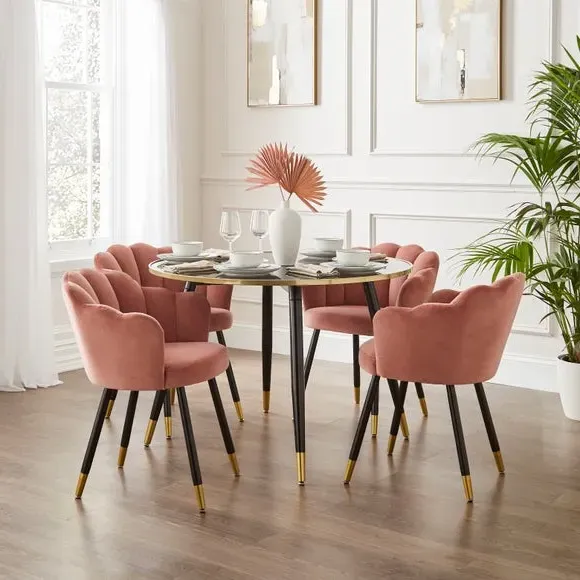 Dining Chair with Brass Legs - Rose, Velvet