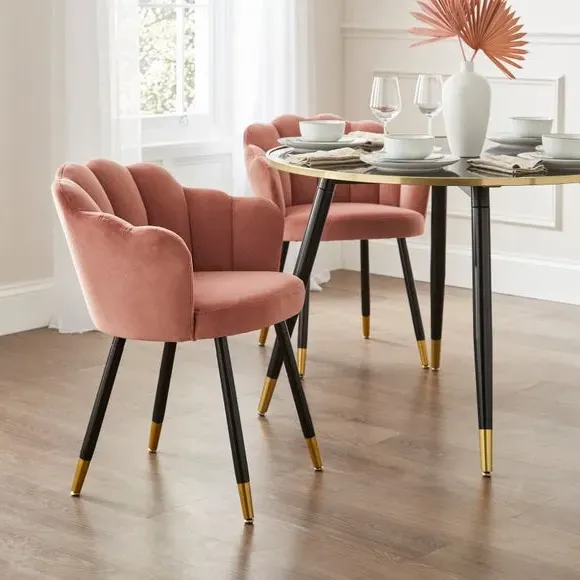 Dining Chair with Brass Legs - Rose, Velvet