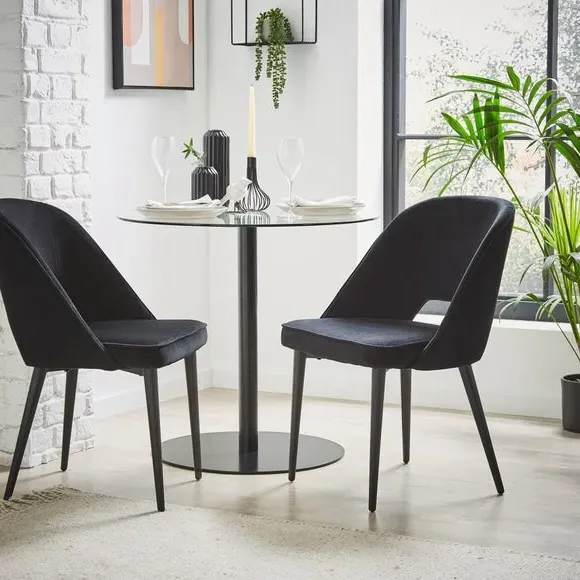 Dining Chair with Curved Back - Black, Velvet image