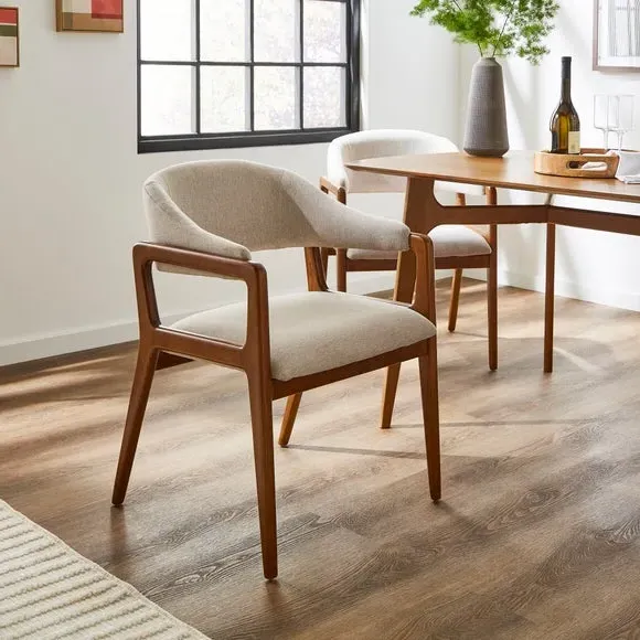 Dining Chair with Curved Back - Dark Oak, Fabric image