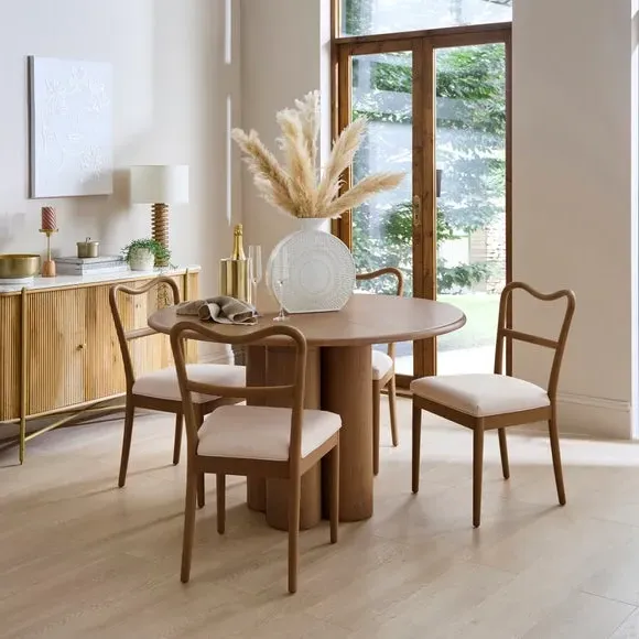 Dining Chair with Curved Back - Dark Wood, Fabric
