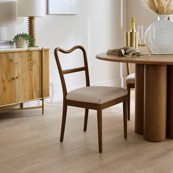 Dining Chair with Curved Back - Dark Wood, Fabric image
