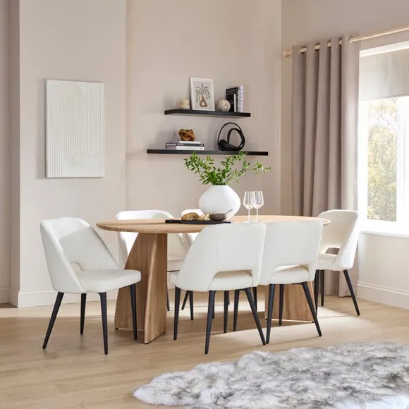 Dining Chair with Curved Back - Ivory, Boucle