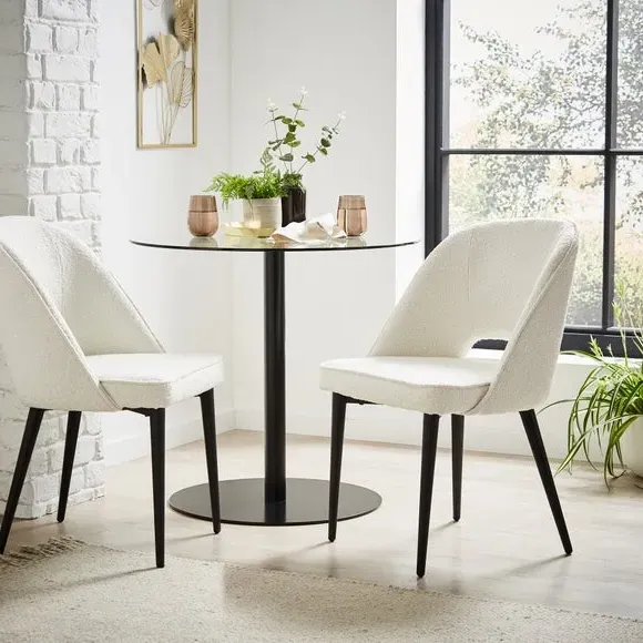Dining Chair with Curved Back - Ivory, Boucle image