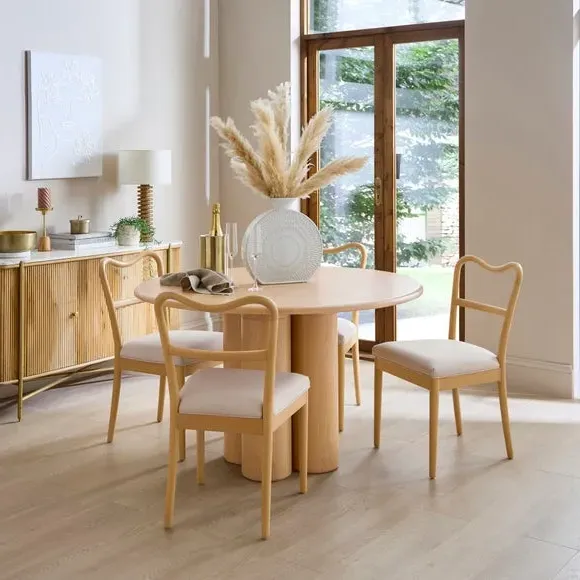 Dining Chair with Curved Back - Light Wood, Fabric