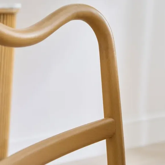 Dining Chair with Curved Back - Light Wood, Fabric