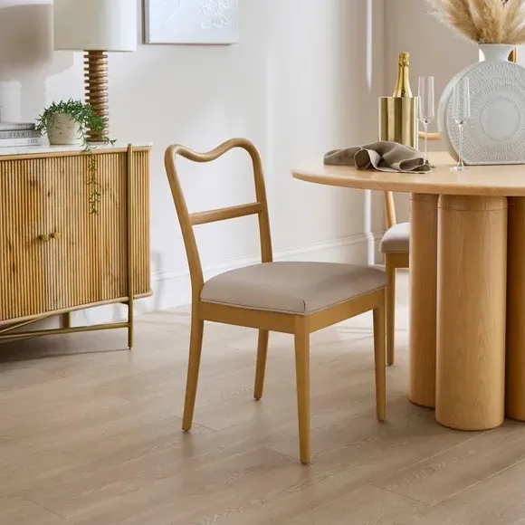 Dining Chair with Curved Back - Light Wood, Fabric