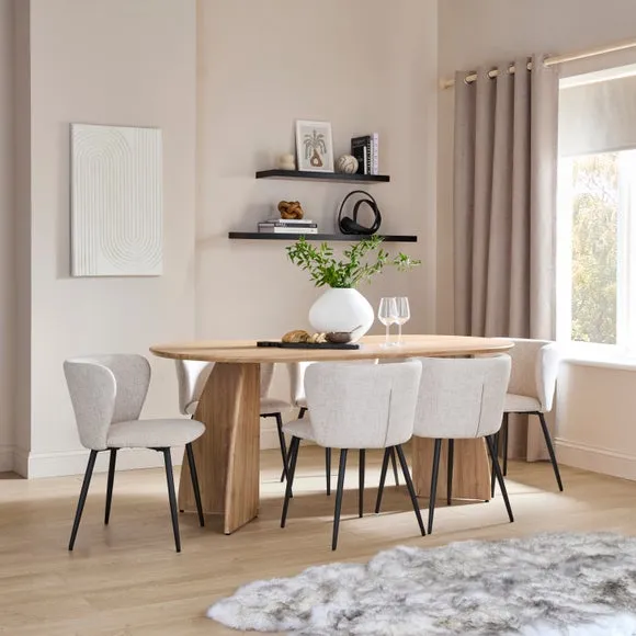 Dining Chair with Curved Back - Natural, Linen