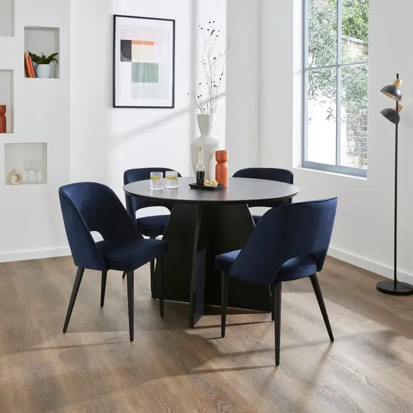 Dining Chair with Curved Back - Navy, Velvet