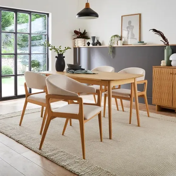Dining Chair with Curved Back - Oak, Fabric
