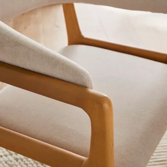 Dining Chair with Curved Back - Oak, Fabric
