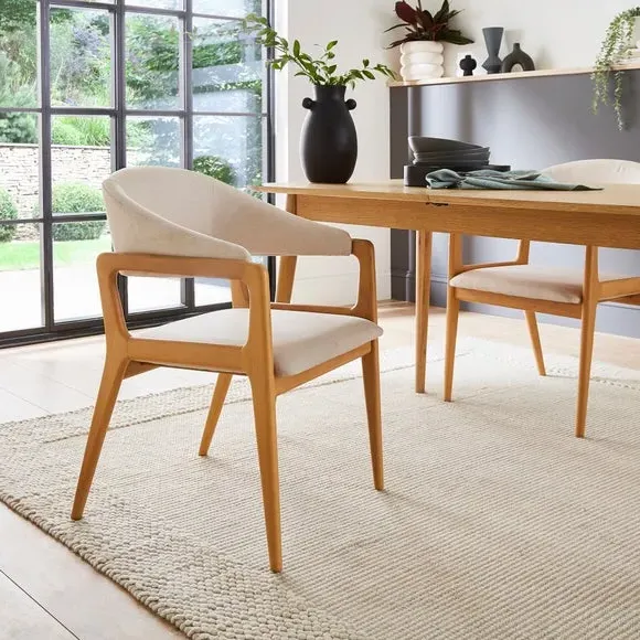 Dining Chair with Curved Back - Oak, Fabric
