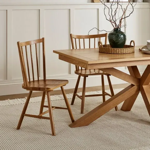 Dining Chair with Curved Back - Oak, Solid Wood image