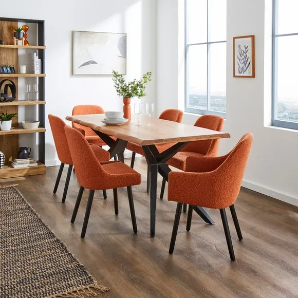 Dining Chair with Curved Back - Orange, Boucle