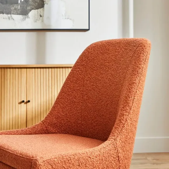 Dining Chair with Curved Back - Orange, Boucle
