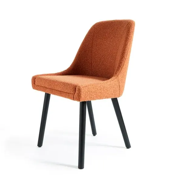 Dining Chair with Curved Back - Orange, Boucle